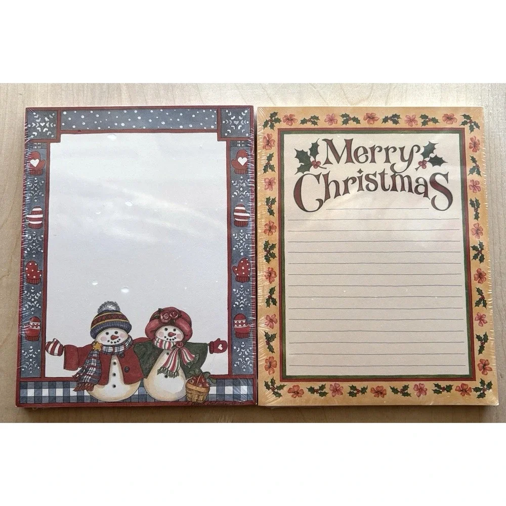 Vtg Main St Press Christmas Note Pad LOT of 2 NIP Baldwin Stouffer Snowmen Holly